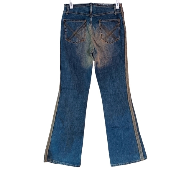 VTG Lazer Boot Cut Jeans Juniors 3 Blue Denim Flared Y2K Button Distressed - Picture 2 of 5